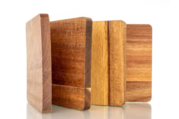 Zestaw Czterech Drewnianych Podkładek Sosny Makro Izolowanych Białym Tle Obraz Stockowy