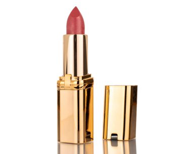 Bir ruj, makro, beyaz arka planda izole edilmiş..