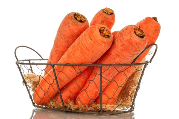 Several Juicy Carrots Basket Macro Isolated White Background — Stock Photo, Image