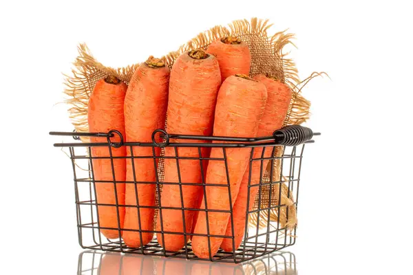 Several Juicy Carrots Basket Macro Isolated White Background — Stock Photo, Image