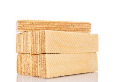 Birkaç vanilyalı gofret, makro, beyaz arka planda izole edilmiş..