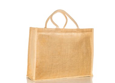 One bag made of jute fabric, close-up, isolated on white background. clipart