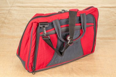 Bilgisayar ya da jute tuval üzerindeki diğer şeyler için bir çanta, makro.