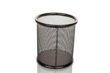 Kırtasiye için ofis metali gözlükleri, makro, beyaz arkaplanda izole.