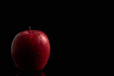 Siyah arkaplanda bir kırmızı elma.