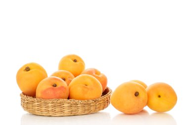 Beyaz arka planda izole edilmiş tatlı organik kayısılar, yakın plan..