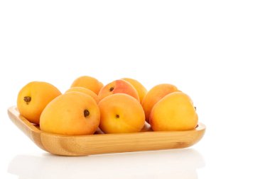 Beyaz arka planda izole edilmiş tatlı organik kayısılar, yakın plan..