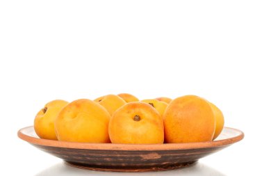 Beyaz arka planda izole edilmiş tatlı organik kayısılar, yakın plan..