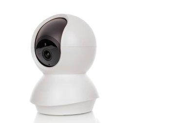 Beyaz arkaplanda izole edilmiş bir ev kamerası, makro.