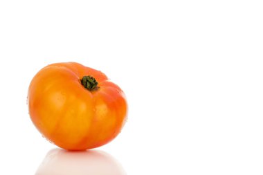 Beyaz arka planda izole edilmiş olgun sulu domatesler, yakın plan..