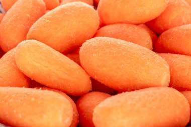 Küçük havuçlar, soyulmuş, ev aletleri, makro, üst manzara..