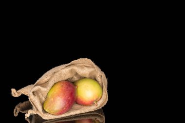 Siyah arka planda olgun sulu mangolar, yakın plan..