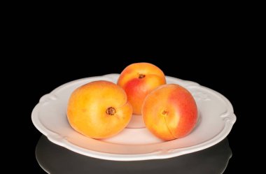 Olgun organik kayısılar siyah arka planda izole edilmiş, makro.