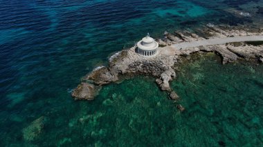 Lighthouse of Saint Theodoroi near Argostoli city, aerial view, Kefalonia island, Ionian sea, Greece
