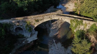Old stone bridge Kaber Aga, Zagoritikos river, aerial view, Zagori, Epirus, Greece