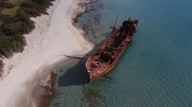 Shipwreck ''Dimitrios'' at Glyfada beach, aerial view, Lakonia, Peloponesse, Greece