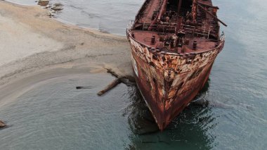 Shipwreck ''Dimitrios'' at Glyfada beach, aerial view, Lakonia, Peloponesse, Greece