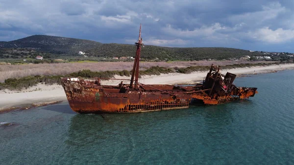 Relitto Dimitrios Sulla Spiaggia Glyfada Veduta Aerea Lakonia Peloponesse Grecia — Foto Stock
