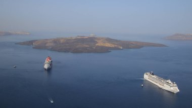 Santorini island,caldera and volcano view from Fira capital,Aegean sea,Cyclades,Greece clipart