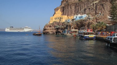 Santorini Adası, Kaldera, Fira 'nın eski limanı, Ege Denizi, Kiklad, Yunanistan