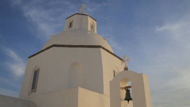 Santorini Adası, Fira 'nın başkenti Saint Minas Kilisesi, Ege Denizi, Kiklad, Yunanistan