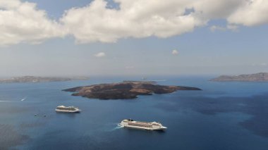 Santorini, Ege Denizi, Kiklad, Yunanistan 'daki Nea Kameni volkanik adasının hava manzarası