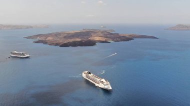 Santorini, Ege Denizi, Kiklad, Yunanistan 'daki Nea Kameni volkanik adasının hava manzarası