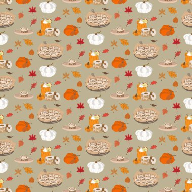 İç ve sorunsuz tedavi et. Kahve, kurabiye ve baharat. Vektörsüz desen