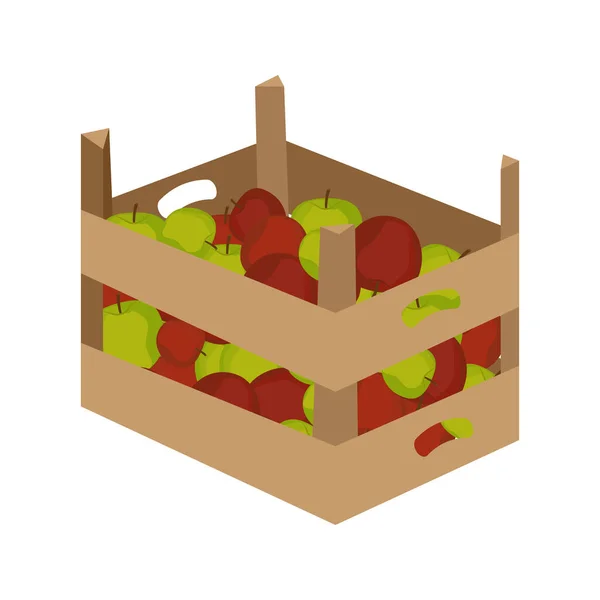Φρέσκα Και Υγιεινά Μήλα Ξύλινο Κουτί Εποχιακή Συγκομιδή Κήπων Βιολογικά — Διανυσματικό Αρχείο