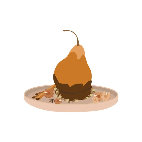 Peer Karamel Chocolade Dessert Vector Illustratie — Stockvector