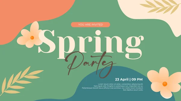 Flat Spring Party Inbjudningskort Bakgrund — Stock vektor