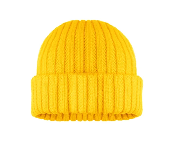 Algodão Amarelo Chapéu Inverno Closeup Isolado Fundo Branco — Fotografia de Stock