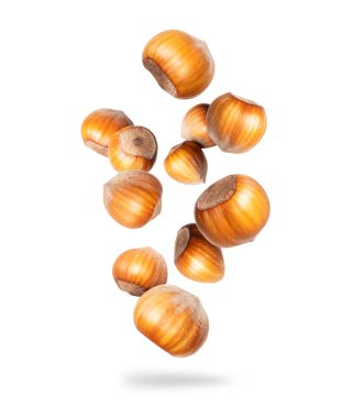 Kurumuş fındıklar beyaz bir arka planda izole edilmiş. 