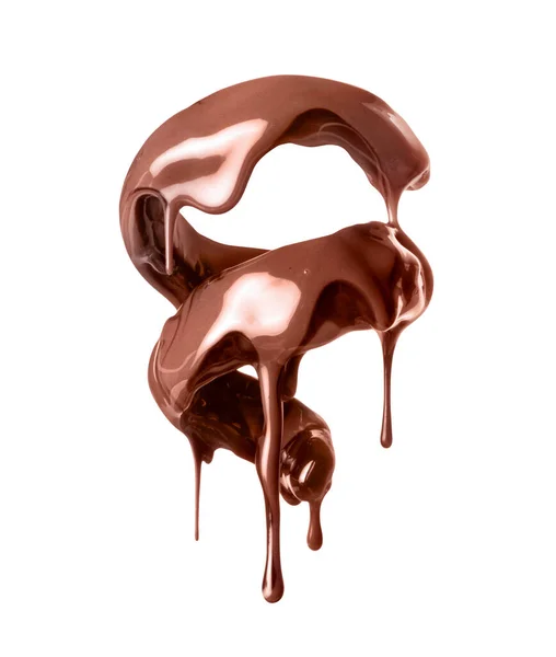Gesmolten Chocolade Met Melk Een Wervelende Vorm Close Een Witte — Stockfoto