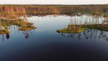 Moving up over a stunning forest lake in the evening