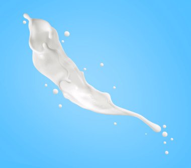 Süt mavi bir arka planda havaya sıçrar ve düşer. 