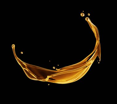 Beautiful splashes of olive oil or machine oil on a black background