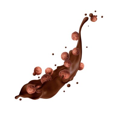 Rye cocoa balls in chocolate splashes closeup isolated on a white background