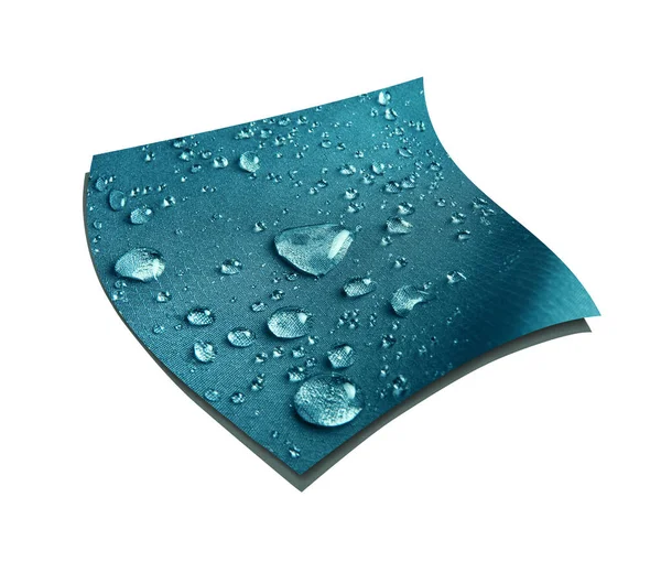 青い技術的な防水性と通気性のファブリックのクローズアップで雨滴 — ストック写真