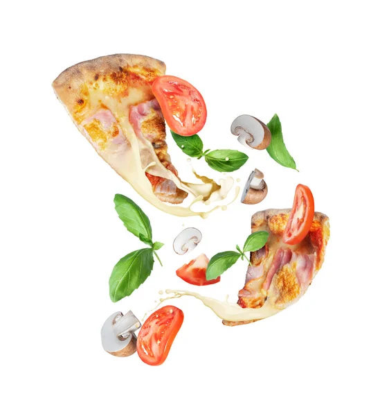 Dos Rebanadas Pizza Con Queso Derretido Ingredientes Aire — Foto de Stock