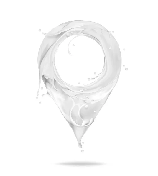 Placeringssymbol Gjord Mjölk Stänk Isolerad Vit Bakgrund — Stockfoto