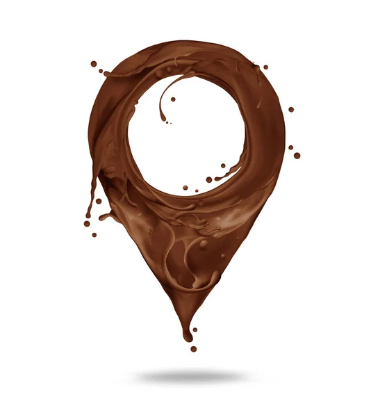 Standortsymbol Aus Schokoladenspritzern Isoliert Auf Weißem Hintergrund — Stockfoto