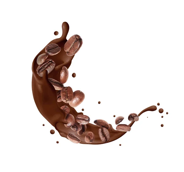 Κόκκοι Καφέ Πιτσιλιές Σοκολάτας Που Απομονώνονται Λευκό Φόντο — Φωτογραφία Αρχείου