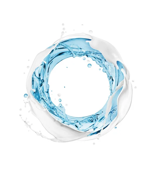 Κύκλος Από Πιτσιλιές Νερού Και Γάλακτος Που Απομονώνονται Λευκό Φόντο — Φωτογραφία Αρχείου