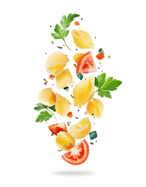 Macaroni Met Gehakte Groenten Peterselie Lucht Close — Stockfoto