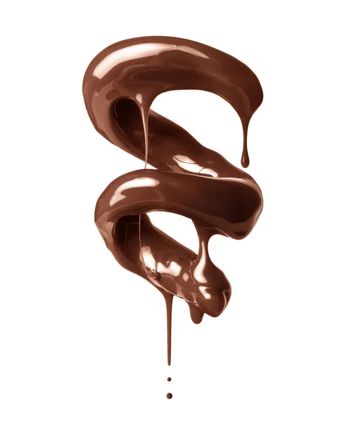 Gesmolten Chocolade Met Druppels Een Wervelende Vorm Geïsoleerd Een Witte — Stockfoto