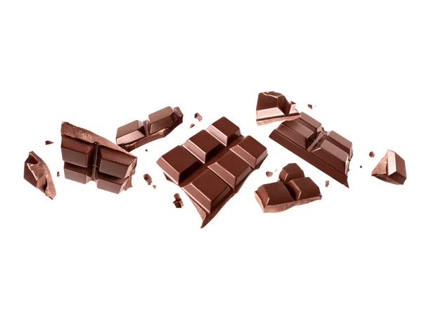 Kırık Siyah Çikolata Beyaz Bir Arka Planda Izole Edilmiş — Stok fotoğraf