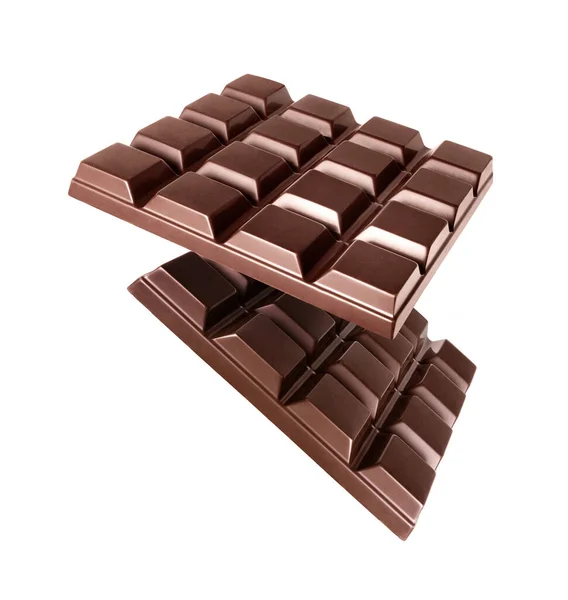 Zwei Tafeln Dunkle Schokolade Nahaufnahme Auf Weißem Hintergrund — Stockfoto