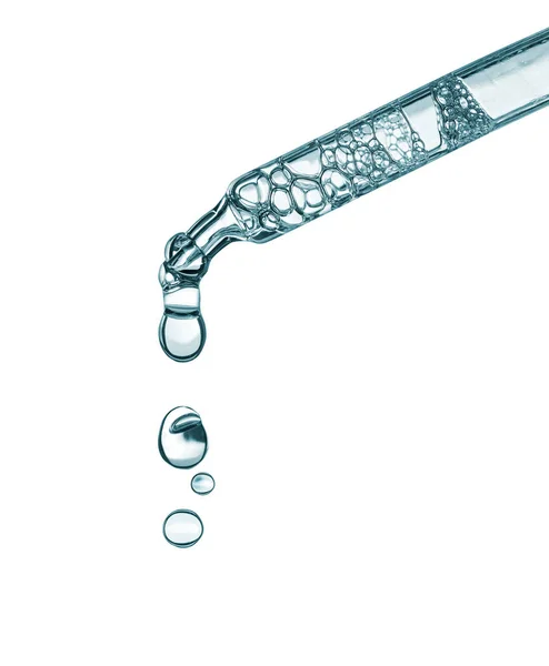 Drops Dripping Transparent Pipette Close Isolated White Background — Stock Photo, Image