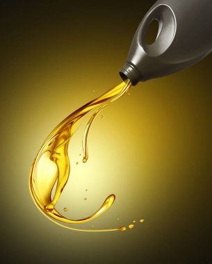 Karanlıkta plastik bir şişeden motor yağı damlıyor.